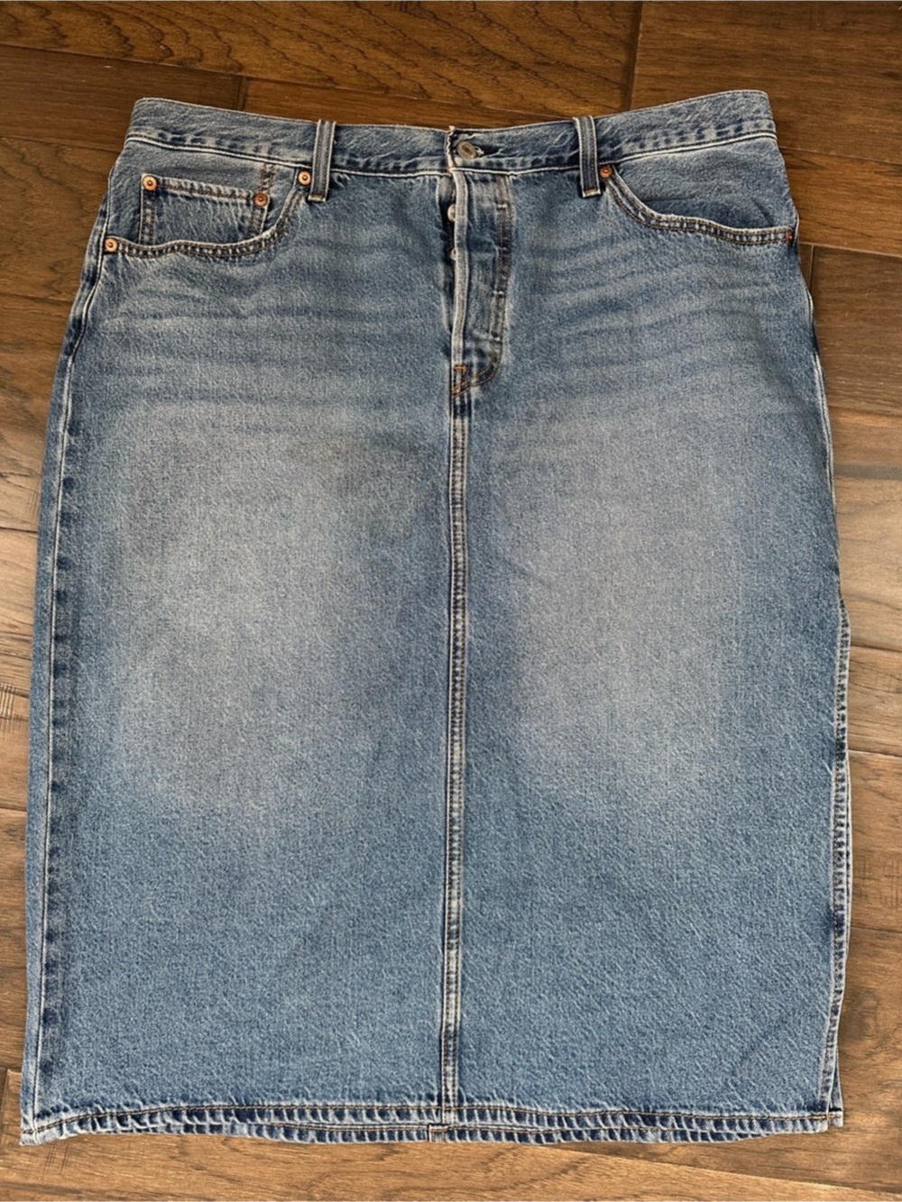 Levi's Side Slit Denim Midi Skirt Blue Waist 36 inches